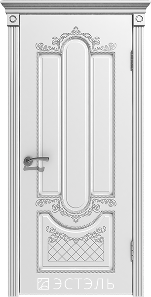 Межкомнатные двери Дверь Александрия, ДГ, белая эмаль, патина серебро