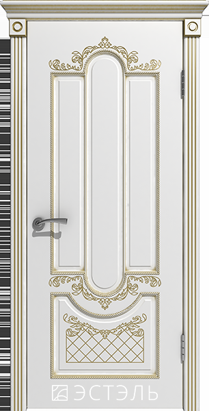 Межкомнатные двери Александрия, ДГ, белая эмаль, патина золото