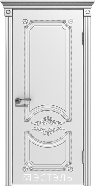 Межкомнатные двери Милана, ДГ, белая эмаль, патина серебро