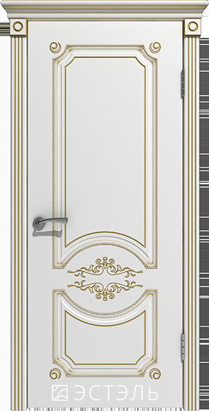 Межкомнатные двери Милана, ДГ, белая эмаль, патина золото