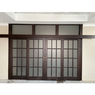 Раздвижная дверь ПМЦ Ол10 орех 15% с фрамугой