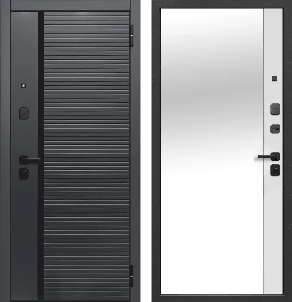 Входные металлические двери Гарда 7.5 см Черное Зеркало Сатин черный - Эмалит белый