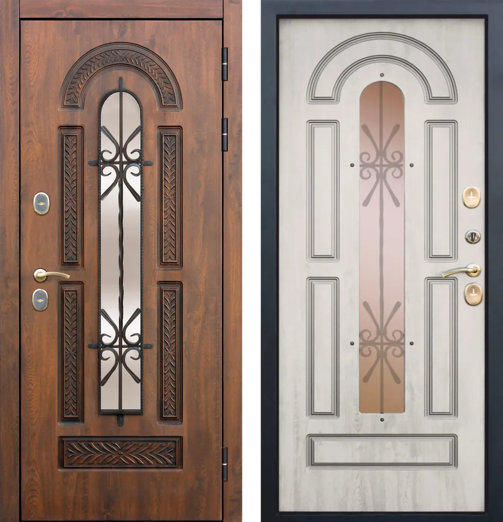 Входные металлические двери Vitra Винорит патина Орех грецкий - Сосна белая